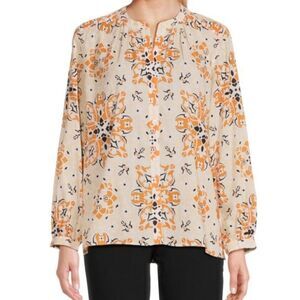 Joie Fano Medallion Print Cream Colored Button Down Shirt Size Medium